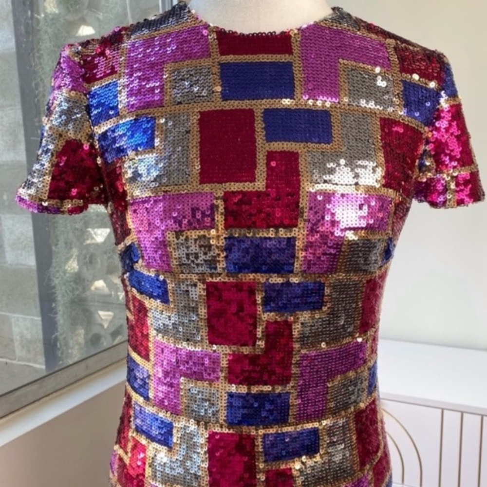 Trina Turk NWOT Sequin Mosaic Mini Cocktail Dress, Size 4 - Picture 4 of 10
